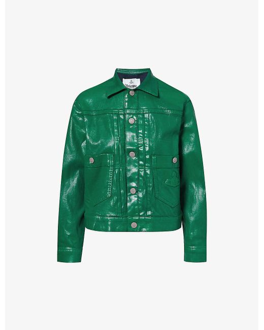Vivienne Westwood Green Marlene Logo-embroidered Cotton-blend Denim Jacket