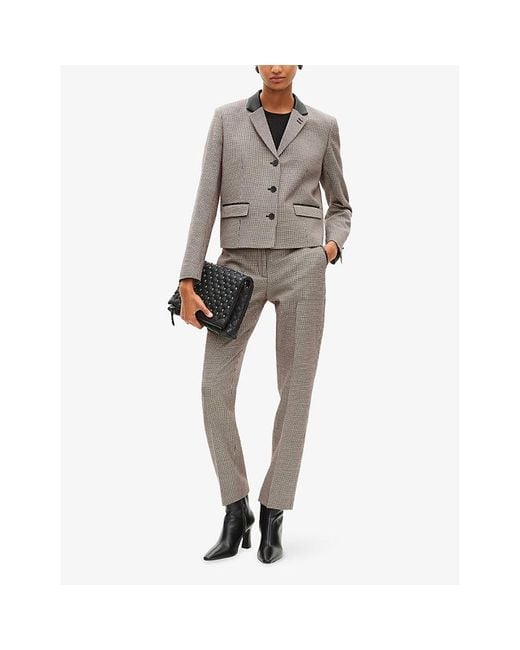 The Kooples Gray Houndstooth Contrast-Collar Stretch Wool-Blend Jacket