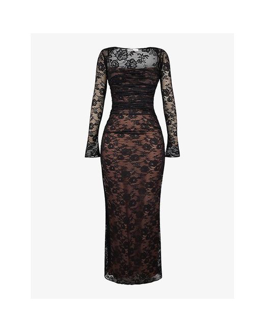 House Of Cb Black Artemis Corseted Lace Maxi Dress