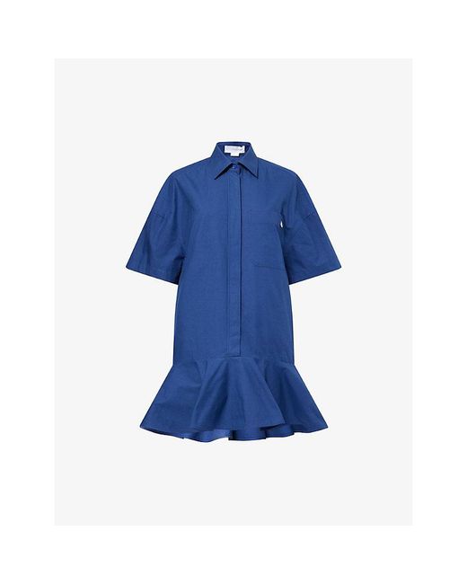 Stella McCartney Blue Peplum Shirt Cotton Mini Dress