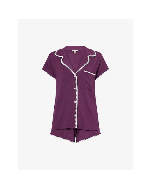 Eberjey Purple Frida Contrast-Piping Stretch-Jersey Pyjamas Set