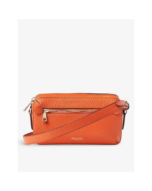 Aspinal Orange Camera Logo-embossed Leather Cross-body Bag