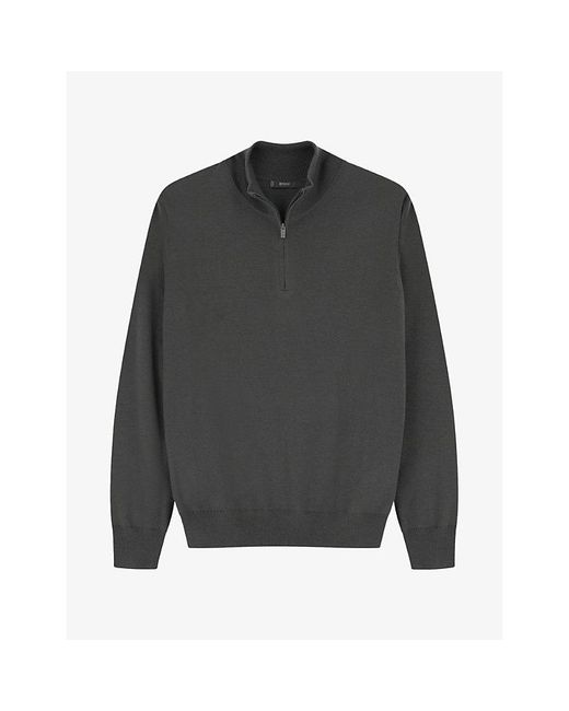 Boggi Gray Half-Zip Knitted Merino-Wool Jumper for men