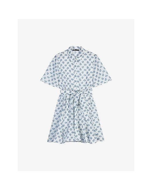 maje white and blue dress Maje Patterned Pleated Chiffon Midi Dress