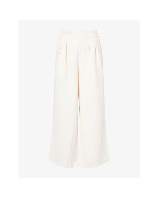 Kayanee White City Wide-Leg Linen-Blend Trousers