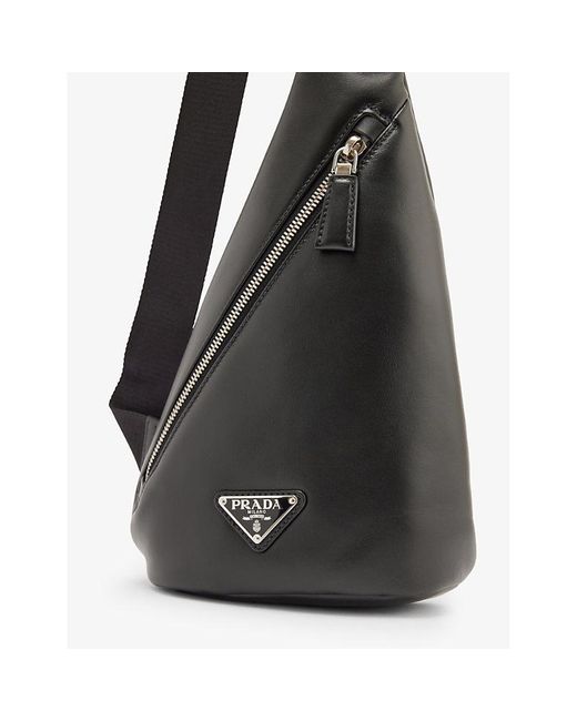 Prada Men's Triangle Logo Leather Crossbody Bag