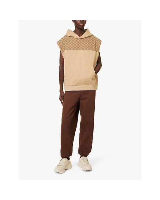 Gucci Natural Monogram-print Sleeveless Cotton-jersey Hoody for men