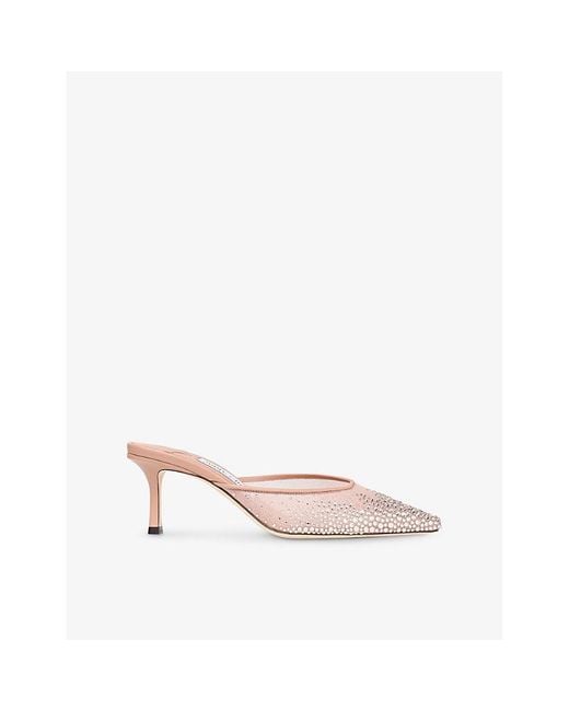 Jimmy Choo Pink Vivi 65 Crystal-Embellished Mesh Heeled Mules