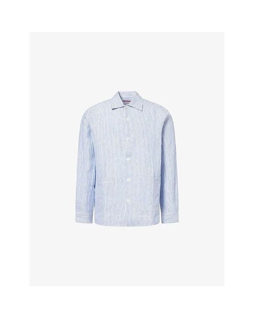 Orlebar Brown Blue Soren Striped Hemp Shirt for men