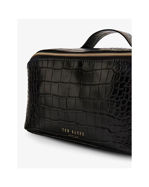 Ted Baker Black Haanas Croc-texture Faux Patent-leather Washbag