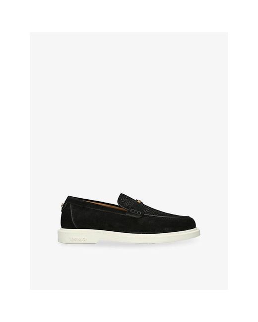 Versace Black Branded Suede Loafers for men