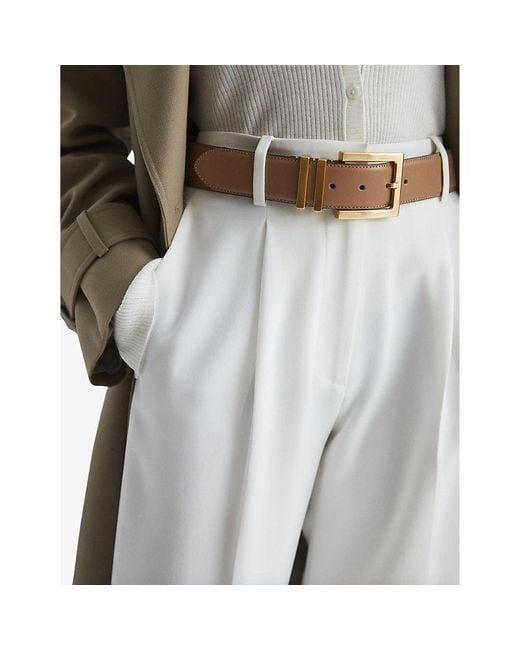 Reiss Brown Brompton Square-Buckle Leather Belt