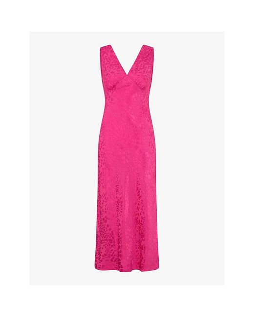 OMNES Pink Iris V-neck Sleeveless Woven Maxi Dress