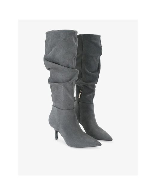Carvela Kurt Geiger Gray Spirit Slouch Suede Heeled Knee-High Boots