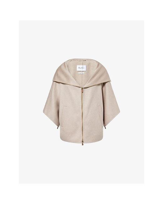 Max Mara Natural Shawl-Collar Cropped Cashmere Coat