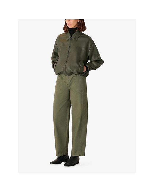 Whistles Green Belted Barrel-Leg High-Rise Cotton Trousers