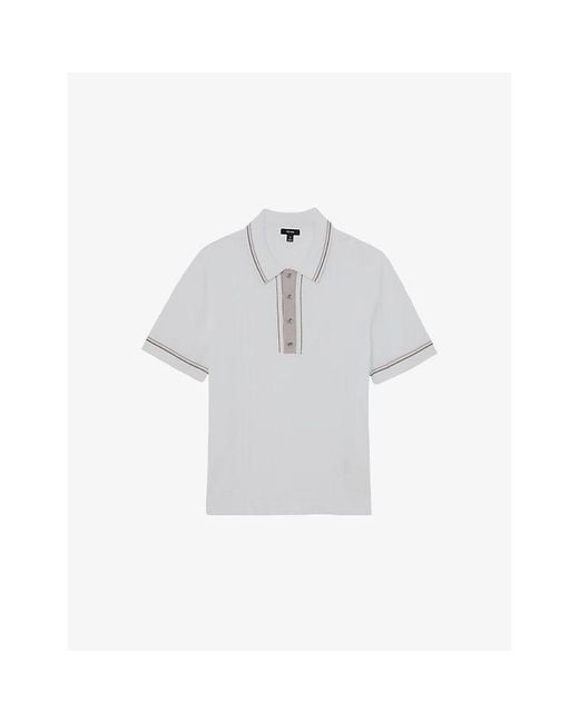 Reiss White Rothwell Short-Sleeved Knitted Polo Shirt for men