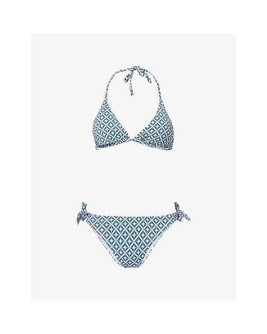 Max Mara Blue Boabab Printed Bikini Top