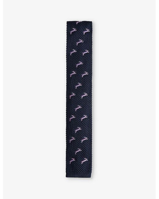 Ted Baker Blue Sanfred Hare-embroidered Knitted Tie for men