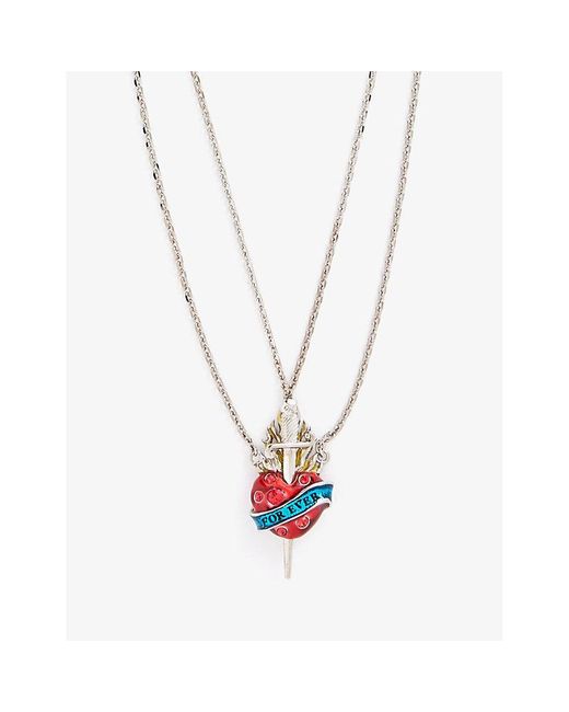 Jean Paul Gaultier White Heart Sword Brass Necklace