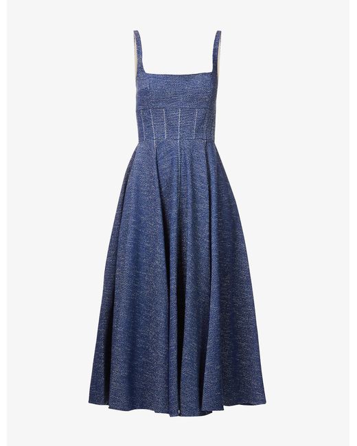 Emilia Wickstead Blue Mona A-line Denim Midi Dress