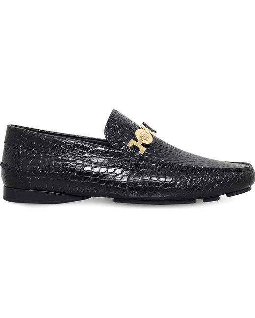 Versace Black Medusa Crocodile-embossed Driving Shoes for men