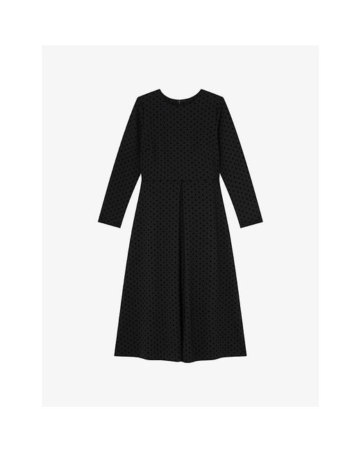 L.K.Bennett Black Marim Spot-Print Long-Sleeve Stretch-Woven Midi Dress