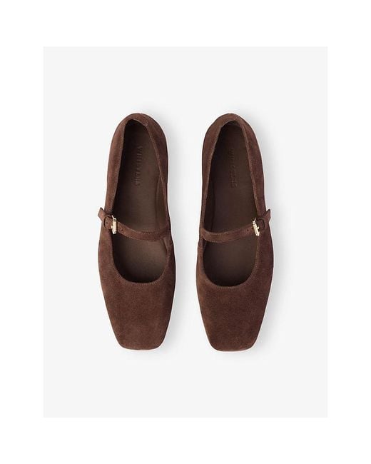 Whistles Brown Square-Toe Suede Ballet Flats