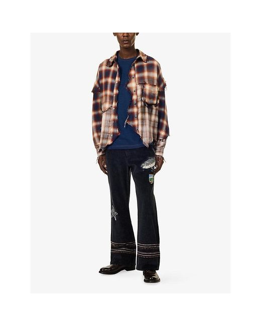 KHOKI Pink Distressed Checked Long-Sleeve Jersey Shirt for men