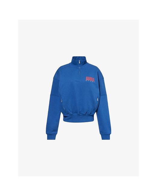 ADANOLA Blue Sport Horizon Funnel-Neck Zip Cotton-Jersey Sweatshirt