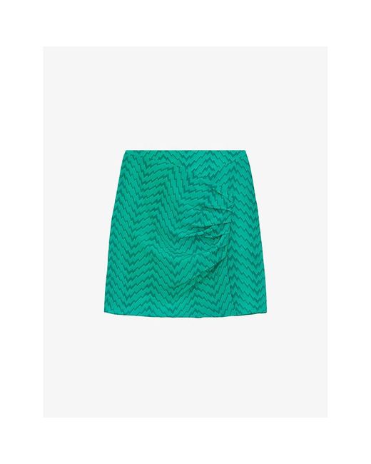 The Kooples Zig-zag Draped Woven Mini Skirt in Green | Lyst Australia