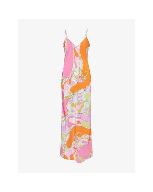 Emilio Pucci Orange Graphic-Print Silk Maxi Dress