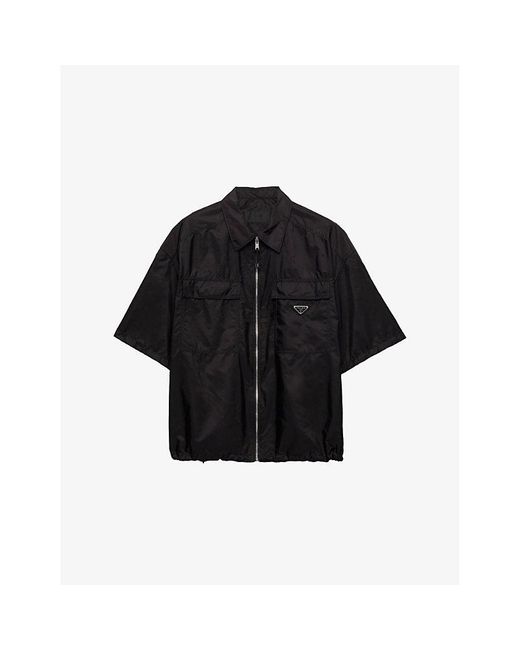 Prada Re-Nylon Zip-Up Shirt in Black for Men | Lyst