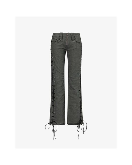 Jaded London Gray Charis Lace-Up Bootcut Stretch-Denim Jeans