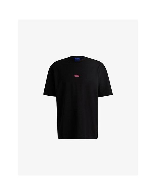 HUGO Black Logo-Print Loose-Fit Cotton-Jersey T-Shirt for men