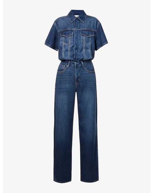 GOOD AMERICAN Weightless Wideleg Collar Denim Jumpsuit in Blue Lyst UK