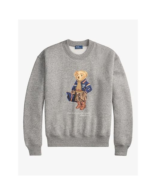 Polo Ralph Lauren Gray Polo Bear Print Fleece-Back Cotton-Blend Sweatshirt