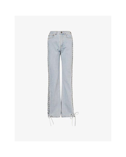 ROTATE BIRGER CHRISTENSEN Blue Laced Straight-Leg Mid-Rise Jeans