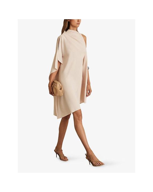 Reiss Ellery One-Shoulder Draped Woven Mini Dress in Natural
