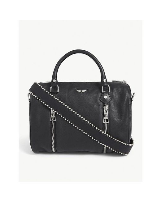 Zadig & Voltaire Black Studded Logo-Embossed Grained Leather Strap