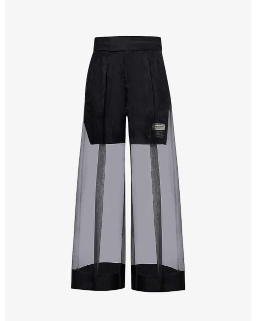 Undercover Gray Logo-patch Wide-leg Relaxed-fit Silk Trousers