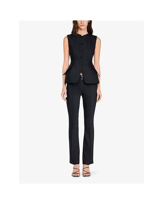 Sandro Blue Peplum-Hem Slim-Fit Stretch Cotton-Blend Waistcoat