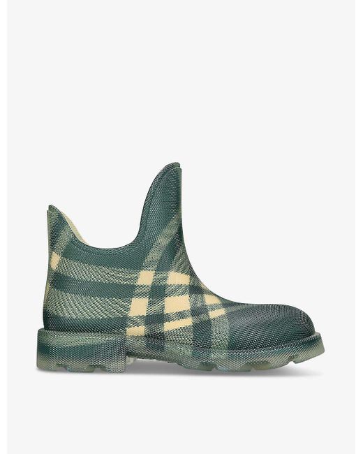 Burberry Green Marsh Checked Rubber Ankle Boots for men