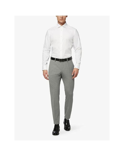 Boggi White Point-Collar Slim Fit Cotton Shirt for men