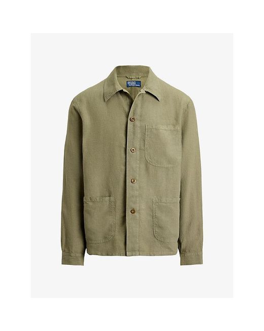 Polo Ralph Lauren Green Patch-Pocket Linen Overshirt for men