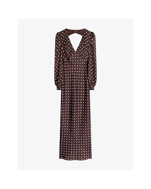 OMNES Red Francoise Star-Print Satin Maxi Dress