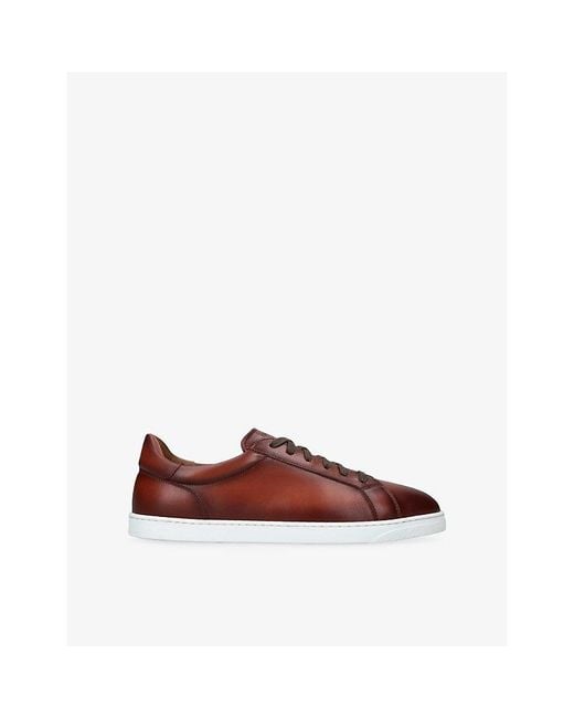 Magnanni Shoes Brown Stretch-Lace Leather Trainers for men