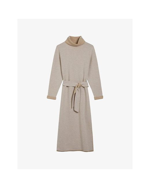 Ted Baker Natural Tural Roll-neck Belted Knitted Midi Dress