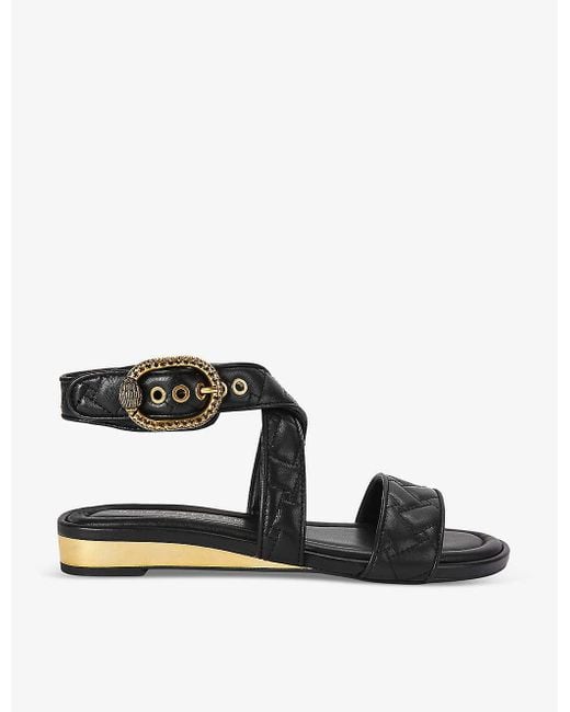 Kurt Geiger Black Mayfair Buckle-embellished Leather Flat Sandals