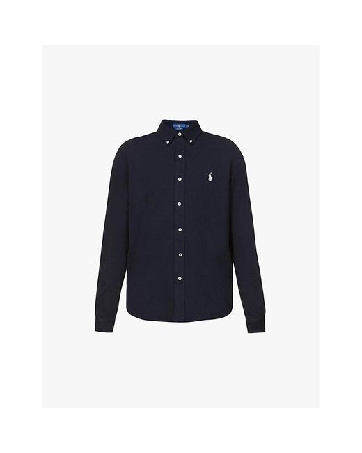 Polo Ralph Lauren Blue Long-Sleeved Logo-Embroidered Slim-Fit Cotton Shirt for men